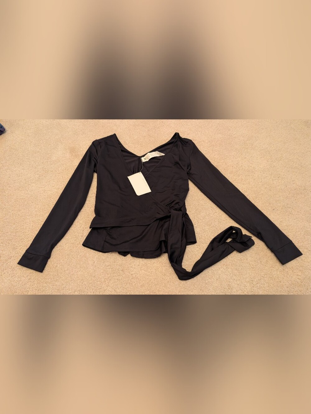 Fabletics Black Heather Long-Sleeve Wrap Top Size L, NWT